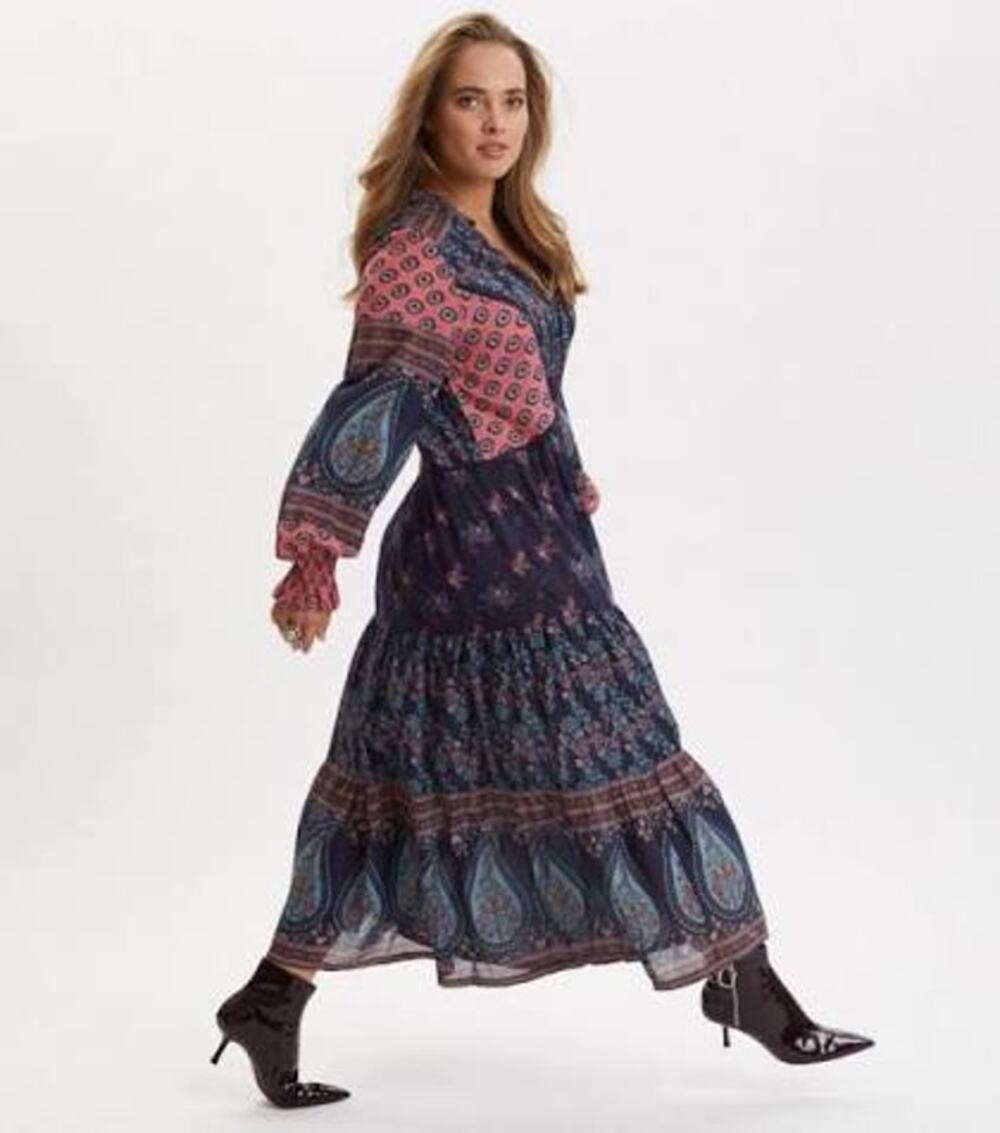 Odd Molly Womens Patchwork Maxi Dress XL Bohemian Peasant Granola Fall Large